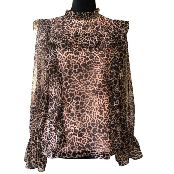 Rachel Parcell Cheetah Print Ruffled Top - Size Small - Picture 1 of 9